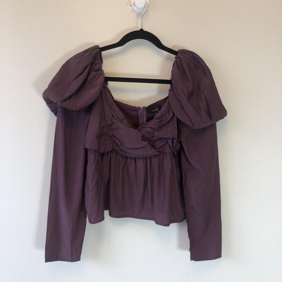 One Twelfth Puff Long Sleeve Cropped Blouse Plum Purple Cottagecore Medium NWOTs - Picture 3 of 9